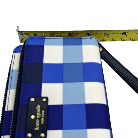 Kate Spade 4x8 Blue Gingham Checkered Leather Wallet - Picture 8 of 10
